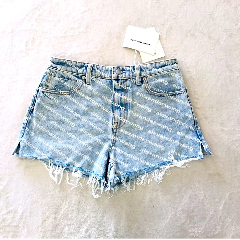 Alexander Wang Women's Blue Bite Logo Cutoff Denim Shorts Size 28